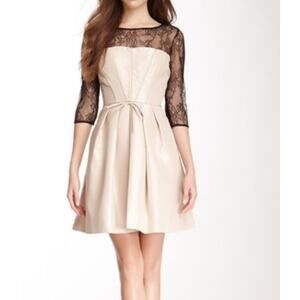 Taylor Dress Women 6 Black Champagne Lace Pleated A Line Formal Cocktail Holiday